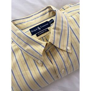 Vtg 90s Ralph Lauren Shirt XXL Cotton Stripe Classic Fit Button-down Yellow Blue